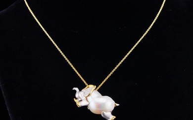 20mm Pearl and 18K/14K Elephant Brooch/Necklace