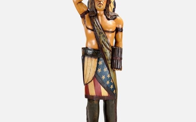 20thC Carved and Painted Native American Cigar Store Indian 78" Sculpture