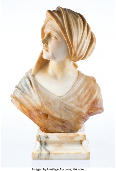 21125: An Italian Carved Alabaster and Onyx Bust of a T