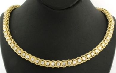 18 kt yellow gold necklace set with 93 brilliant cut diamonds of approx. 6.50 ct in total - necklace length 41 cm