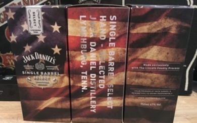 3 bottles - Jack Daniel's USA Flags Single Barrel for US Collectors Barrel No 1 - 75cl