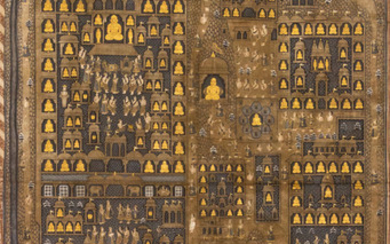 ANTIQUE JAIN PAINTING ON CLOTH, INDIA, PROBABLY 19TH CENTURY