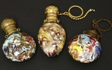 Attributed to Pietro Bigaglia: three Venetian aventurine glass scent bottles