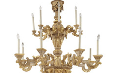 A BAROQUE STYLE GILTWOOD FIFTEEN-LIGHT CHANDELIER, SECOND HALF 20TH CENTURY