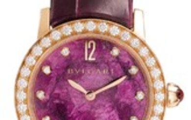 BULGARI | A LADY'S PINK GOLD AND DIAMOND SET AUTOMATIC WRISTWATCH WITH HEART OF RUBY DIAL REF 102163 BVLGARI BVLGARI CIRCA 2012
