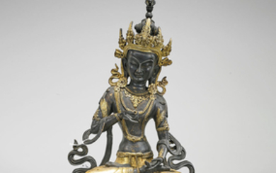 Chinese Parcel-Gilt Bronze Seated Deity
