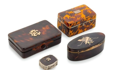 A Collection of Four Tortoise Shell Veneered Snuf
