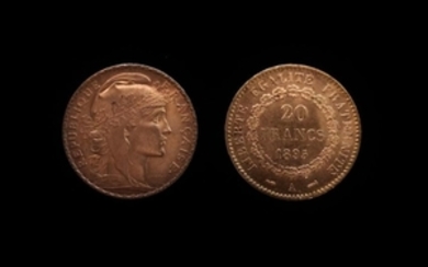 Deux pièces en or de 20 FF 1895 et 1906