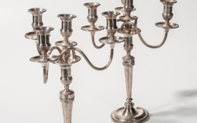 Pair of Edward VII Sterling Silver Four-light Convertible Candelabra