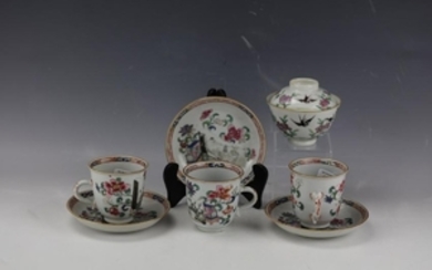 A Group of 8-PC Chinese Famille Rose Cips and Saucers