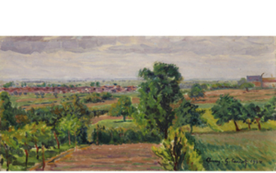 GUSTAVE CARIOT (1872-1950) Vue de la plaine Oil on panel;...