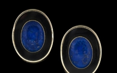 Pair of Lapis Lazuli and Black Onyx Ear Clips