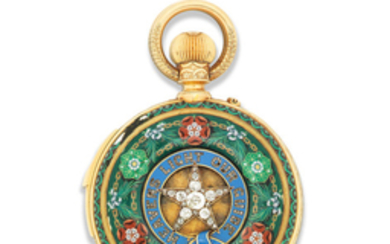 LeRoy Et Fils, Paris. A fine gold, enamel and diamond set minute repeating perpetual calendar chronograph pocket watch with barometer and thermometer