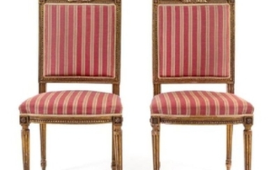 * A Pair of Louis XVI Style Giltwood Side Chairs Height