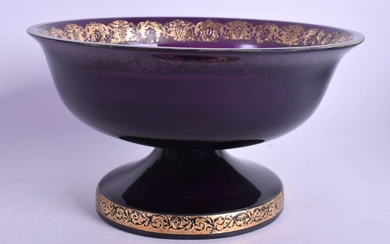 A MOSER AUBERGINE GLASS PEDESTAL BOWL engraved with