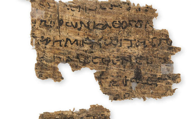 Papyrus fragment.- Dinarchus. In Demosthenem, 2 fragments from a papyrus scroll, probably Egypt, [1st or 2nd century BC].