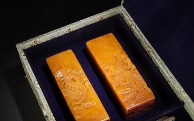 PAIR OF TIANHUANG STONE SEAL WITH DRAGON AND PHOENIX