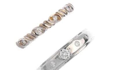 Two 9ct gold diamond dress rings. The first designed as