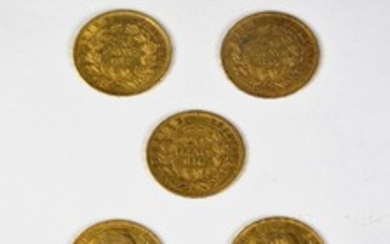 5 X 20 francs OR Napoléon III tête nue