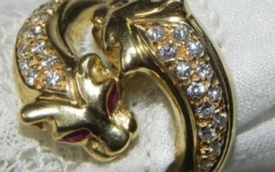 18 kt. Yellow gold - Antique snake ring / lion Dragon Gold 750 with diamonds - 0.26 ct Diamond