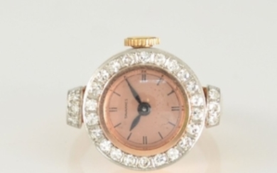 TAVANNES/ESZEHA 14k pink gold ring watch with...