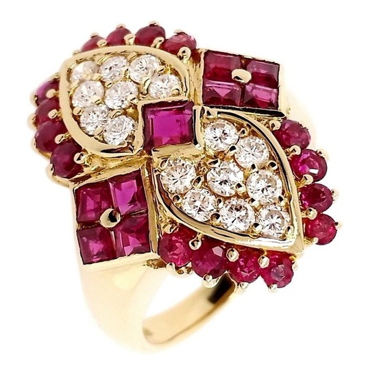 2.63 ctw - 1.98ct Natural Rubies and 0.65ct Natural Diamonds - IGI Report - 18 kt. Yellow gold - Ring - 1.98 ct Ruby - Diamonds