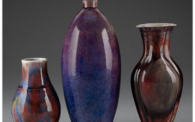 27225: Three Chinese Flambé Glazed Vases Marks to one