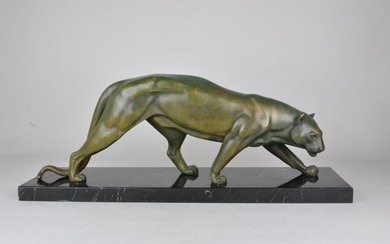 Irénée Rochard (1906-1984) - Sculpture, Large bronze panther patina green (68 cm)