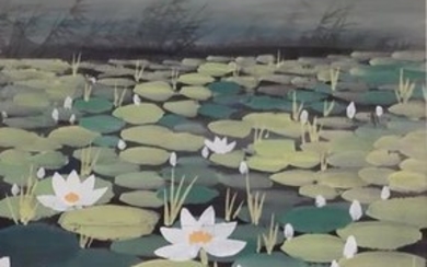 Watercolour - Chinese watercolour painting on paper - 《林风眠-荷花》Made after Lin Fengmian - China - Late 20th century