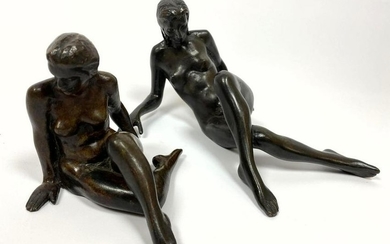 2pc Joe Brown bronze figural sculptures. Two female nud
