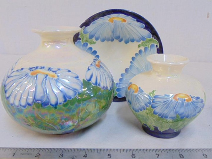 3 Lise B Moorcroft vases, Moorland Staffordshire