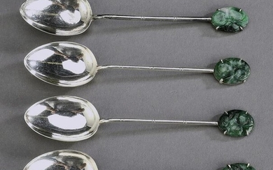 (4) Chinese 800 silver demitasse spoons w/ hardstone