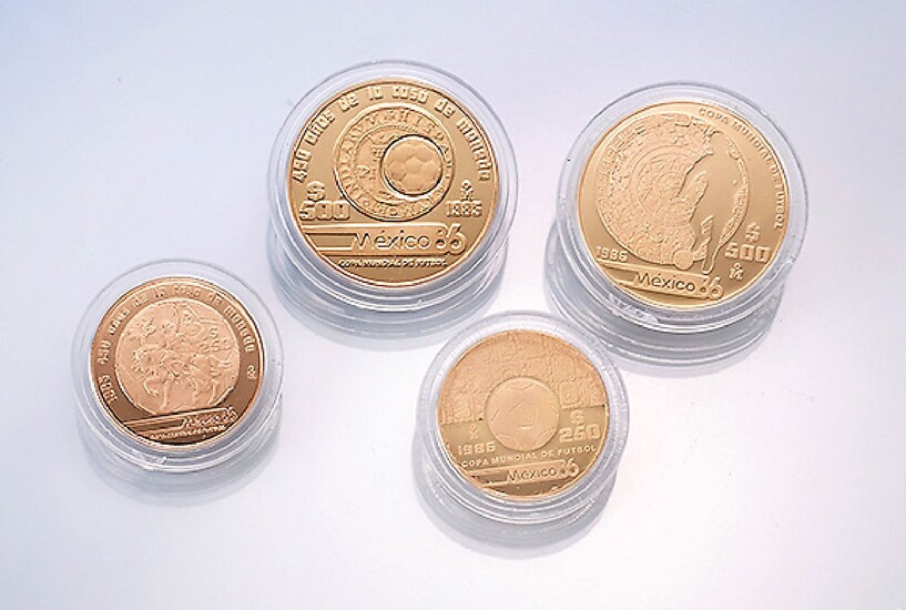 4-piece gold coin set Mexico 1986, on...