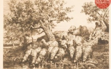 Charles Jacque (1813 1894) Abreuvoir aux moutons. …
