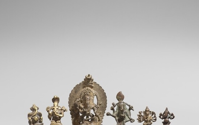 Six copper alloy folk and other bronze figures of Ganesha. 16th/19th century