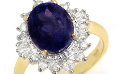 4.85 ctw Blue Sapphire & Diamond Ring 14k Yellow Gold