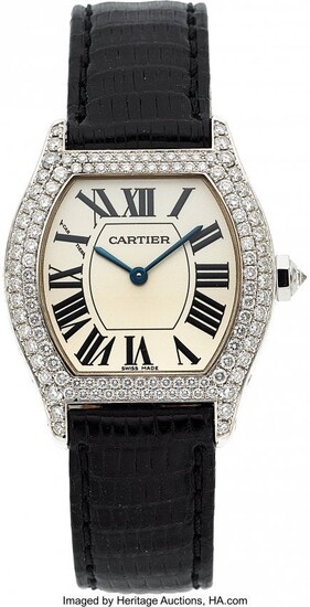 54025: Cartier, Tortue, Lady's White Gold And Diamond W