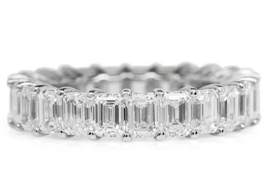 5.51cts Emerald Diamond Platinum Eternity Ring Size 6