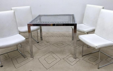 5pc Chrome Dining Table & Chairs. 4 Milo Baughman Thin