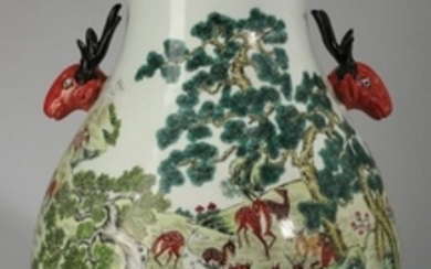 Large Chinese Hu vase, 'One Hundred Deer' motif, 17"h
