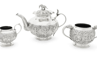 MILITARY INTEREST: An early 20th century Indian silver matched three-piece tea service