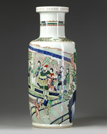 A CHINESE FAMILLE VERTE ROULAU VASE