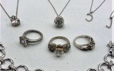 8 Assorted Sterling Silver Rings and Necklaces, All CZs