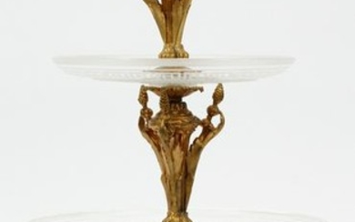 FRENCH DORE BRONZE & CRYSTAL 2 TIER EPERGNE