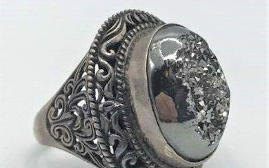 .925 Sterling Silver Ring Mined Black Carbon Gem Stone