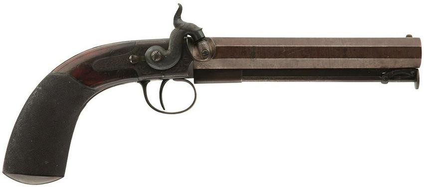 A 13-BORE PERCUSSION BELT PISTOL, 7inch sighted browned