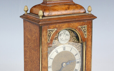 A 19th century walnut cased diminutive bracket clock, the two train eight day movement with platform