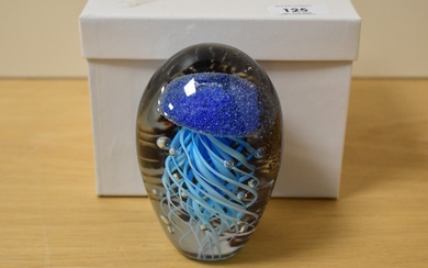 A 20th Century Juliana Collection 'Blue Jellyfish' glass paperweight of ovoid form measuring 13cm