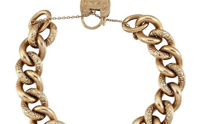 A 9ct gold bracelet, of curb link design, alternate links...