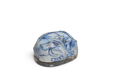 A BLUE AND WHITE KOSOMETSUKE 'ELEPHANT' INCENSE CONTAINER BOX AND...